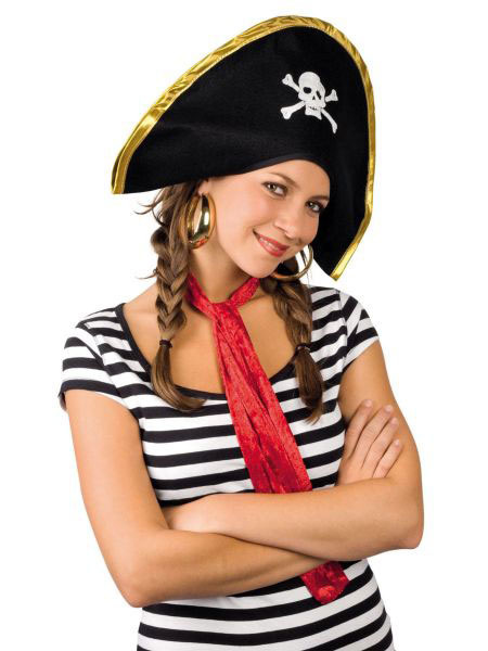 Faschingshut Pirat Dirty Joe Dreispitz mit Haar Piratenhut Karneval Fasching
