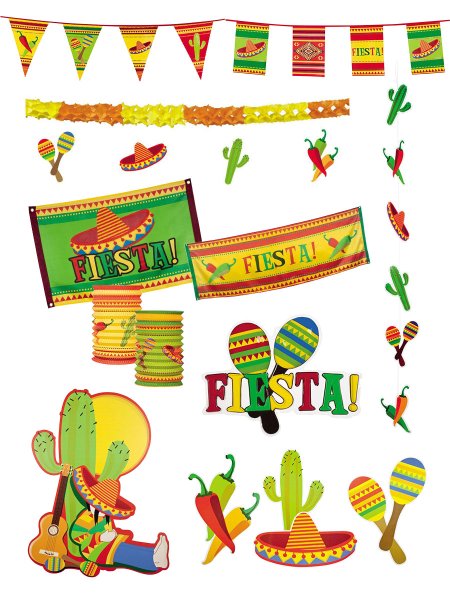 Party Tischgedeck Mexiko "Fiesta" Teller Becher Servietten Spießer